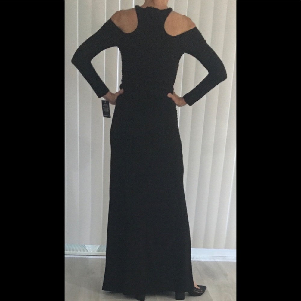 BOSTON PROPER Black Cold-Shoulder Ruched Slit Gown - Picture 3 of 8